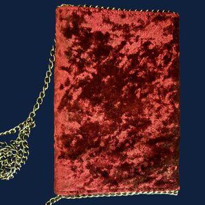 Chelsea 28 Red Crushed-Velvet Gunmetal whip stitch-Chain Crossbody/Clutch NWOT